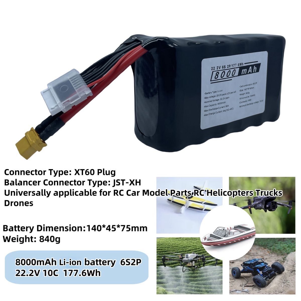 6S2P 10C Battery 22.2V 8000mAh - Drone Rc Truck บทวิจารณ์และราคา